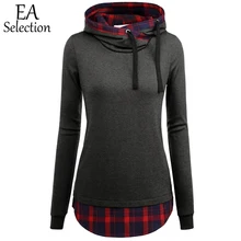 

Women's Funnel Neck Check Contrast Plaid Pullover Long Sleeve Hooded Round Hemline Jersey Sweatshirts for Women