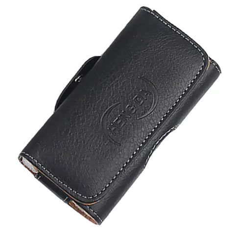 Men Black Business Leather Phone Case For 2.6-6.0 Inch Phone Pouch Waist Bag Belt Simple Protect Cover Card Holder