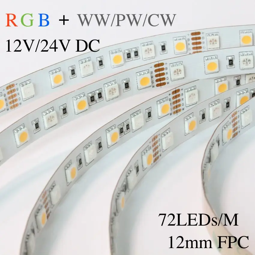 5 м рулон/много, rgbw светодиодные полосы, 60/72 шт. 5050 за метр, 12 В/24 В, ww(3000-3500 К)/pw(4000-4500 К) /cw(6000-6500 К