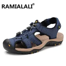 Ramialali/ г. Новые летние Брендовые мужские сандалии Дизайнерские мужские тапочки из натуральной кожи модные мужские пляжные туфли