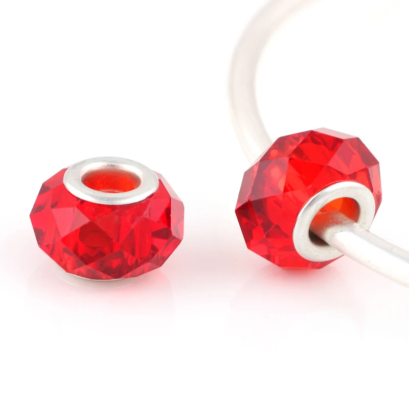 

10 Pcs a Lot Red Glass Beads Angular Face Round Spacer European Murano Czech Bead Charm Fit For Pandora Charms Bracelet