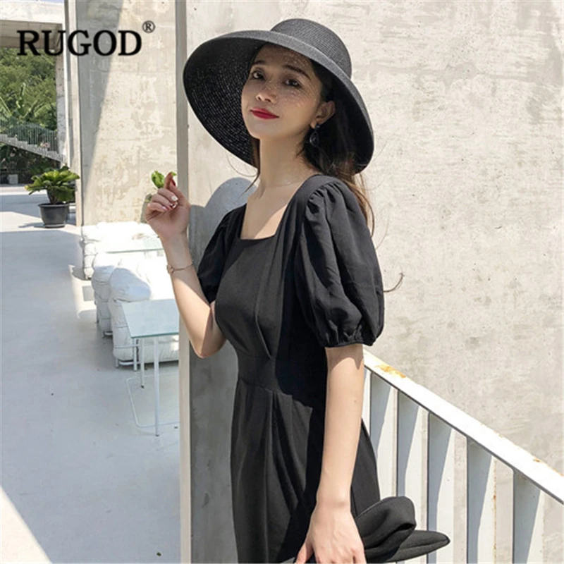 Женское платье туника RUGOD однотонное с квадратным воротником и короткими
