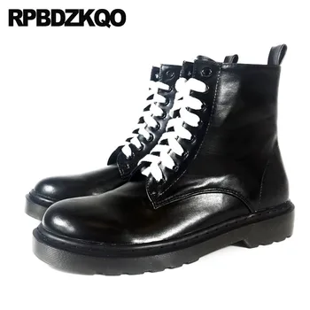 

Round Toe Black Fall Brand Military Booties Combat Short Chunky 2018 Waterproof Front Lace Up Casual Ankle Boots Autumn Shoes