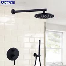 Brass Concealed 12 Black Rainfall Shower Sets 2 ways Hot and Cold Mixer shower Diverter Valve with Handheld Shower Head, 16-025 free shipping sus304 stainless steel double lock 1 5 2 2 5 3m shower hose with brass fitting for handheld shower and shower head
