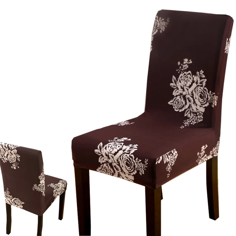 

Flowers Print brown Removable Chair Cover Stretch Elastic Slipcovers Restaurant For Weddings Banquet Folding Hotel