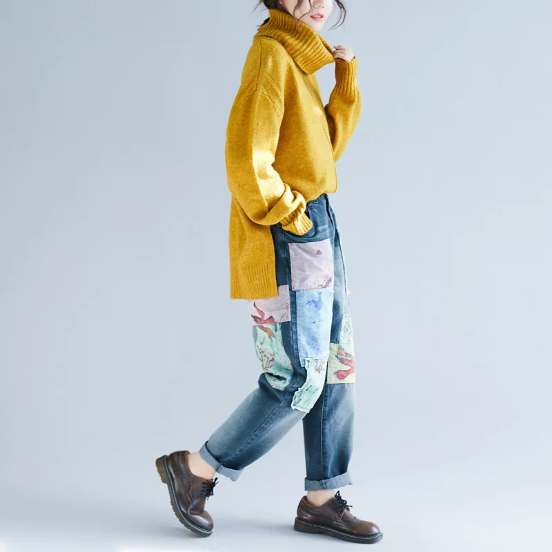 Джинсы Для женщин 2019 весна Женская Корейская Высокая талия брюки-карандаш, джинсы большой Размеры свободные джинсовые капри брюки LLJ