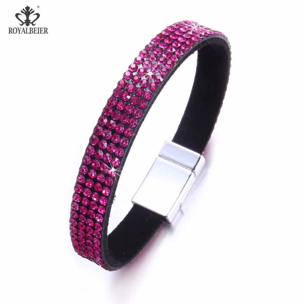 

Женские кожаные браслеты с кристаллами RoyalBeier, браслет с металлической пряжкой, стразы, модные ювелирные изделия, pulseiras artesanais