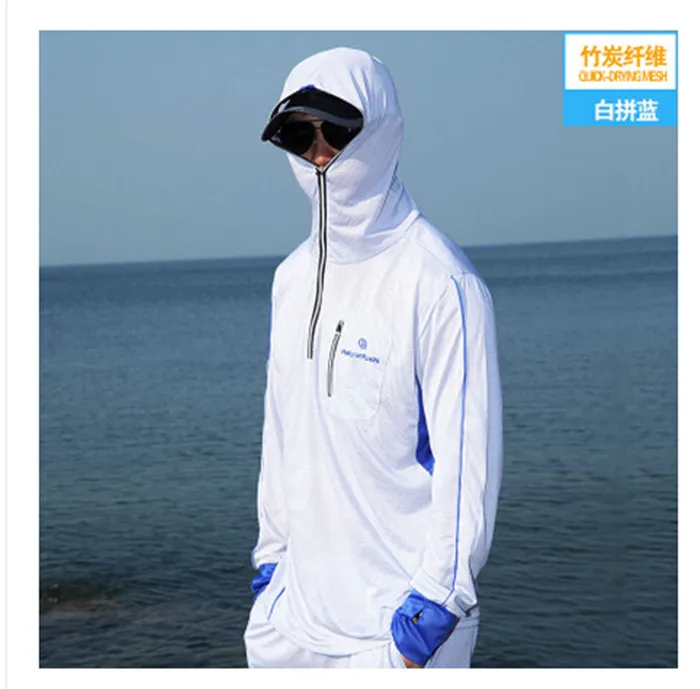 Новая Мужская/женская брендовая одежда для рыбалки, одежда для защиты от солнца с длинными рукавами, рыбацкая рубашка с капюшоном, дышащая впитывающая УФ-защита - Цвет: Ice silk tops 02