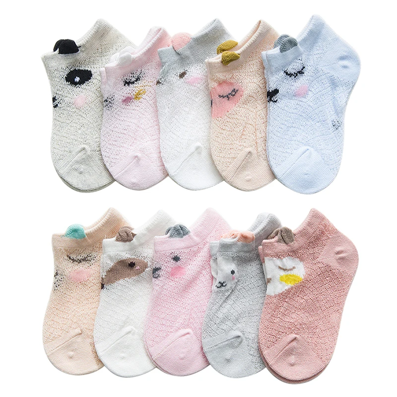 5 пар/лот, детские носки летние тонкие сетчатые носки для маленьких девочек, хлопковые носки для новорожденных мальчиков, От 0 до 3 лет нескользящие носки