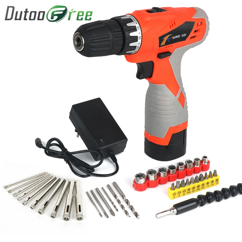 

Dutoofree Household Rechargeable Hand Electric Rotary Drill Pistol Lithium Electric Drill Power Tool Kit Electric Screwdriver