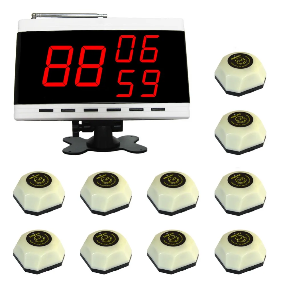 

Wireless Calling System,calling hospital service bell system of 10 pcs of bell and 1 pcs display panel receiver.
