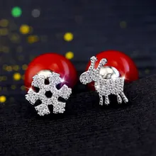 Рождественские Асимметричные двухсторонние сережки-гвоздики большие красные шары Олень Снежинка серьги для женщин девочек Дети Рождественский подарок для ребенка