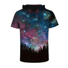 Mr.1991INC Space Galaxy T-shirt Men/women Fashion 3d T shirt Print Stars Night Trees Hooded T-shirt With Hat Tops Tees