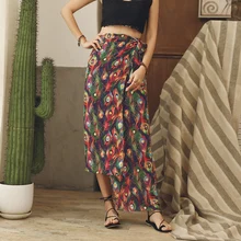 NOGOBADWAY шифоновая длинная юбка Женская Сплит макси юбка с цветочным принтом Пляжная Юбка в цыганском стиле Асимметричная летняя юбка в стиле бохо