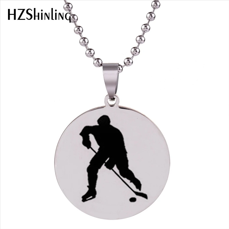 Новинка, ожерелье с подвеской хоккеистов, подвески из нержавеющей стали, ювелирные изделия, Спортивная серебряная цепь, подарки для отца HZ7 - Окраска металла: SS-0028