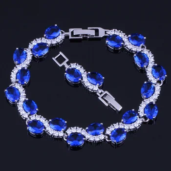 

Admirable Oval Egg Dark Blue Cubic Zirconia White CZ Silver Plated Link Chain Bracelet 18cm 20cm V0056