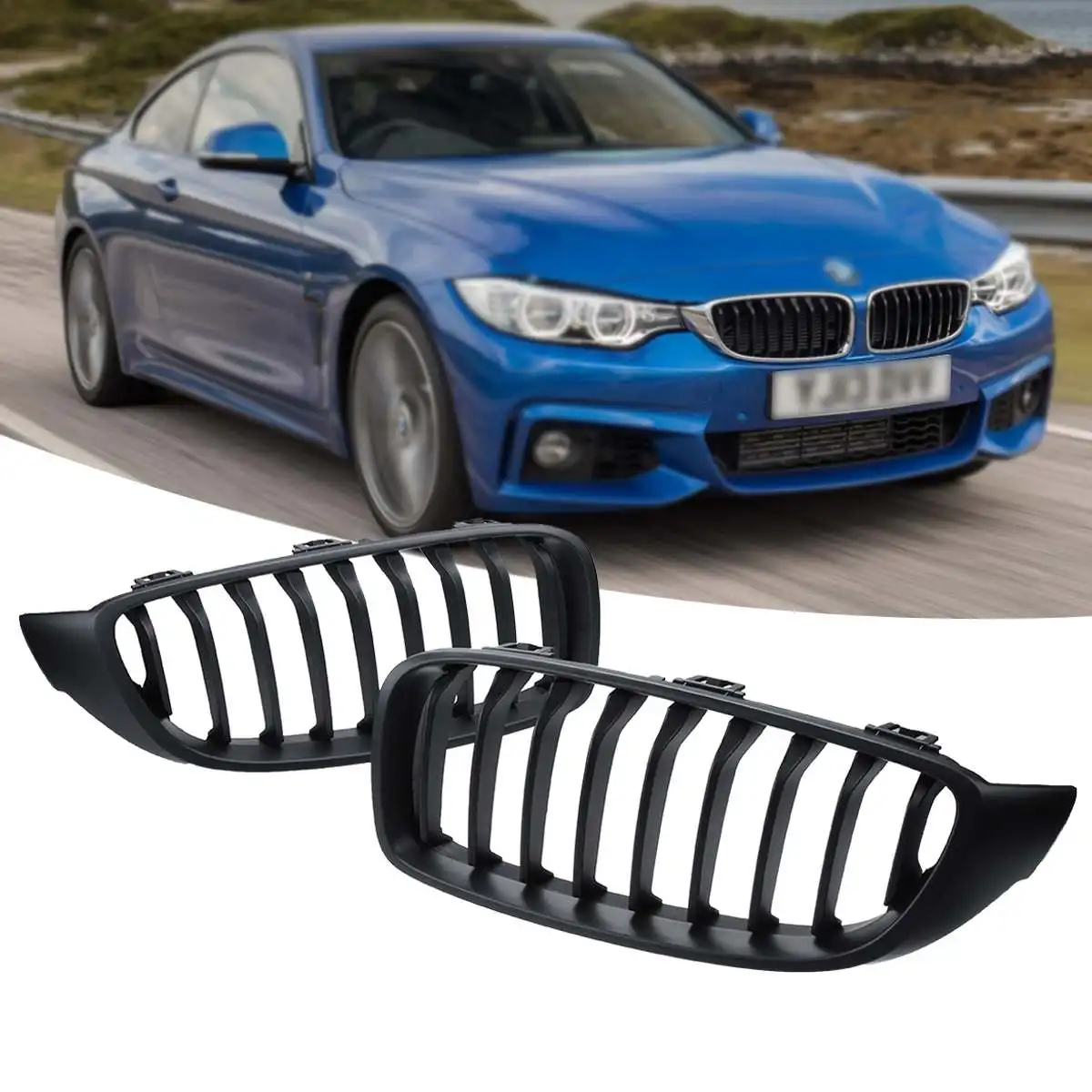 

2Pcs Matte Black Car Front Grill Grille Mesh Net Trim Strip Cover For BMW 4 Series F32 F33 F36 F82 2013 up