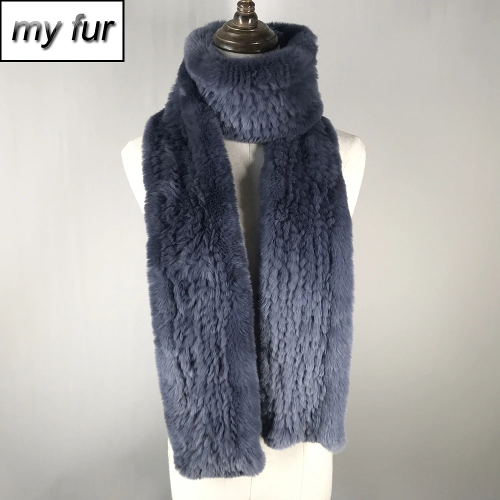 

New Winter Women Long Fur Scarf 100% Natural Soft Real Rex Rabbit Fur Muffler Lady Warm Knit Genuine Real Rex Rabbit Fur Scarves