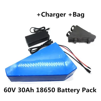 

60V 30Ah 2000W 18650 Lithium Battery Pack 17S Triangle shape with BMS for E-scooter Electric mountain bike battery+charger+Bag
