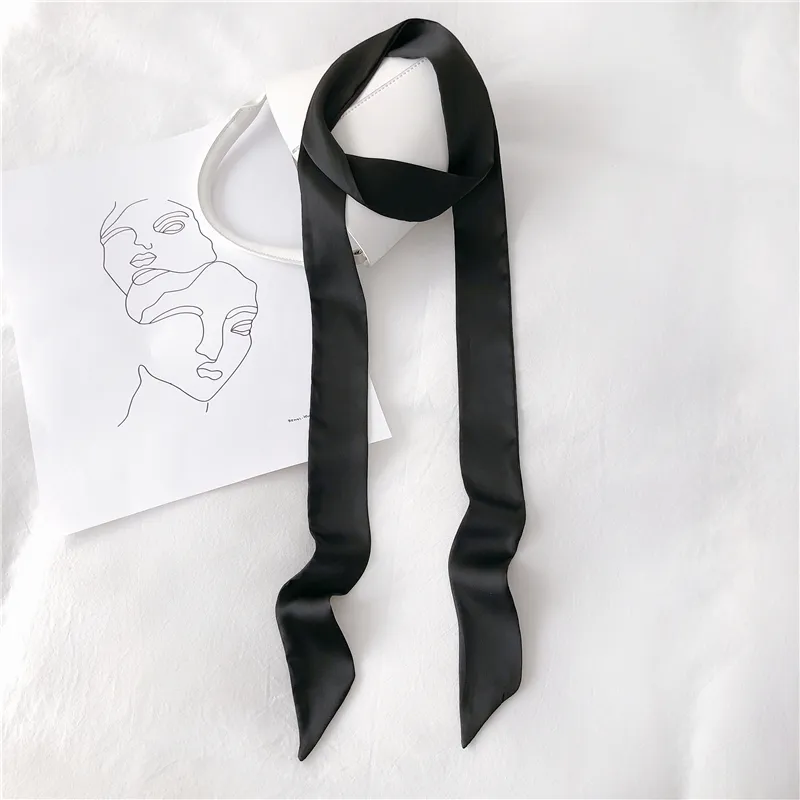 Luna&Dolphin Women Narrow Long Scarf 200x5cm Solid Color Chiffon Silk Rubber Red Tie Black Bag Ribbon Headbands Choker Streamer
