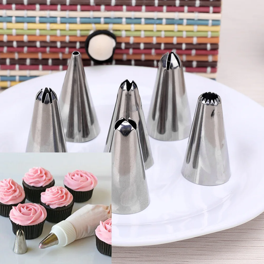 

6pcs/Set Stainless Steel Icing Piping Nozzles Pastry Decorating Tips Fondant Cake Cupcake Decorations Kitchen Baking DIY Tool