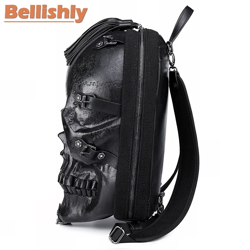 Bellishly Sac Мужской Черный Рок Mochilas женский 3D крутой Череп Рюкзак мужской скелет
