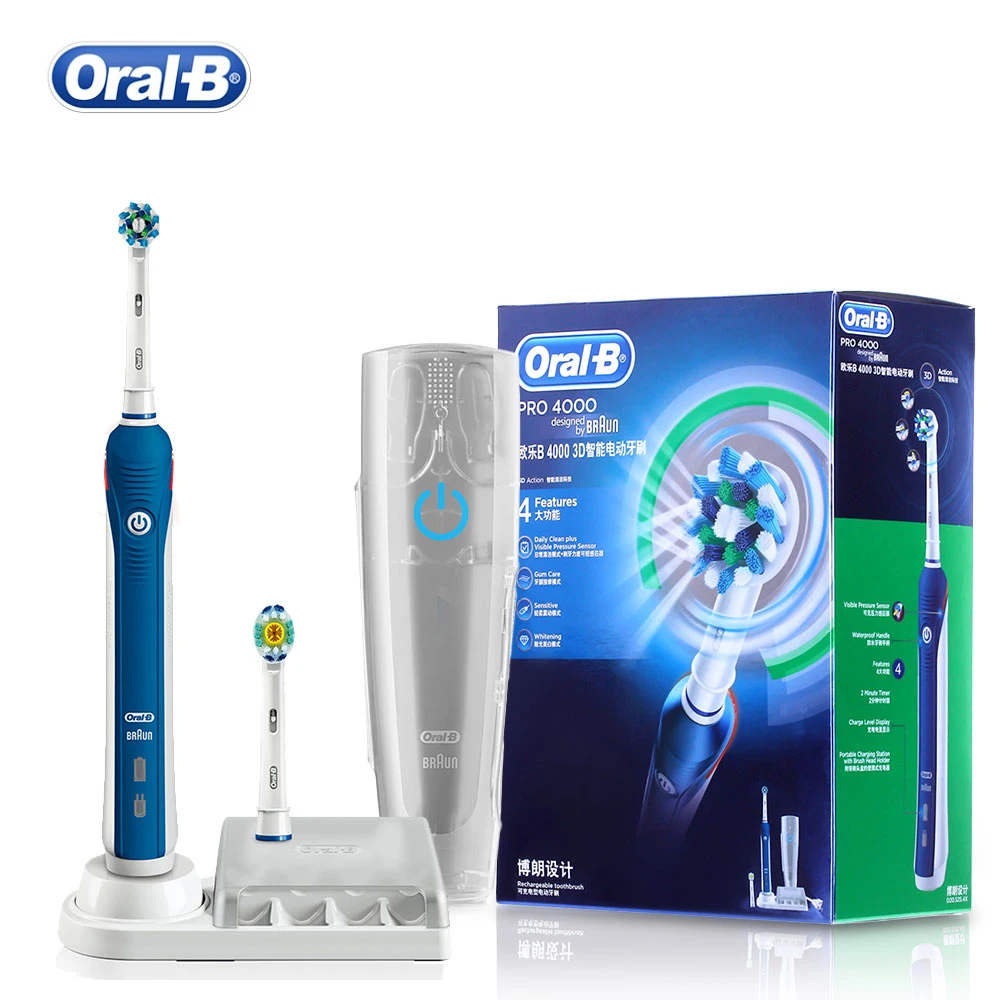 

Oral B Electric Toothbrush Teeth Whitening Rechargeable PRO4000 3D Intelligent Smart Timer 4 Modes Tooth Brush Daily Oral Clean