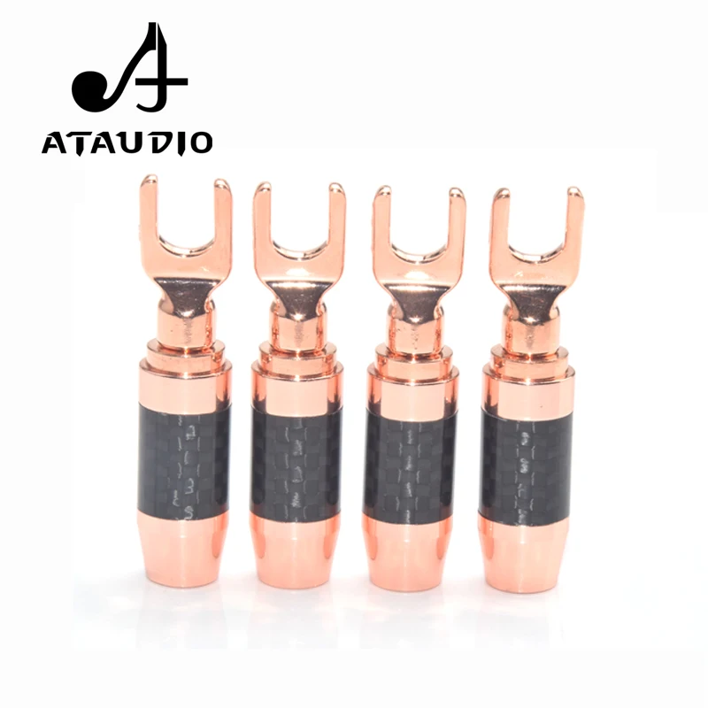 

8 PCS ATAUDIO Hifi Banana Spade Y Plugs Carbon Fiber Body Audio Screw Fork Connector Adapter For Diy Speaker cable