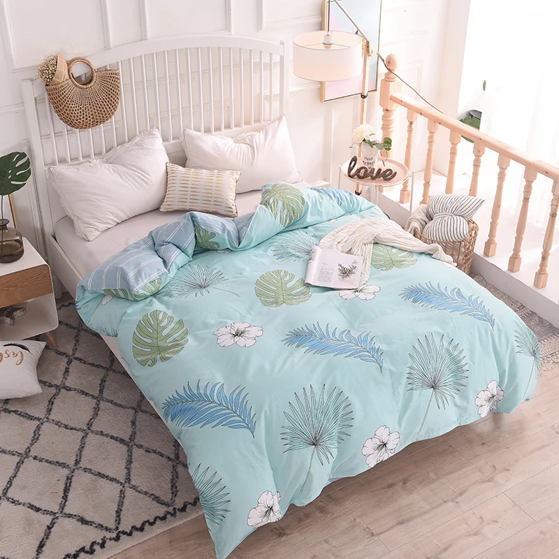 

Light Blue Leaf Pattern Bedding Set Home Textile 100% Cotton Duvet Cover Bed Linen 1Pcs 180x220cm 200X230cm 220x240cm 4 Size