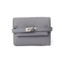 Causal Short Wallet With Photo Holder 2016 Solid Leather Women Bag Hasp Credit Card Holder Korea