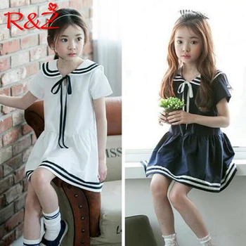 

R&Z children's dress 2019 new summer navy style girl dress in the big children's doll collar tie dress children's wear