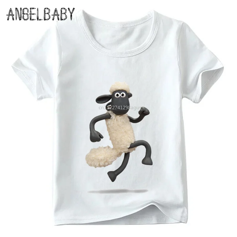 

Boys and Girls Cartoon Shaun the Sheep Print Funny T shirt Kids Summer Short Sleeve Tops Children Casual White T-shirt,HKP2188