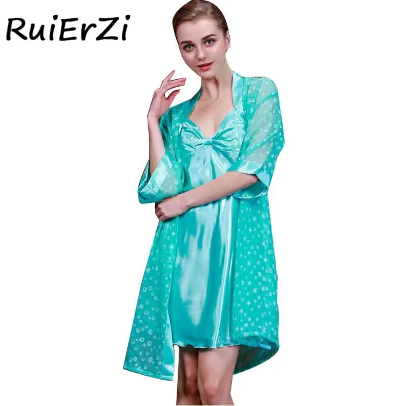Autumn-Casual-Women-s-Silk-Robe-Gown-High-Quality-Floral-Bathrobe-Nightgown-Two-pieces-Solid-Color (2)