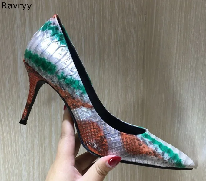 High Quality Colorful Snakeskin Sexy Pumps Woman high heel Pointed Toe Shoes female stiletto heels OL out fits party dress shoes