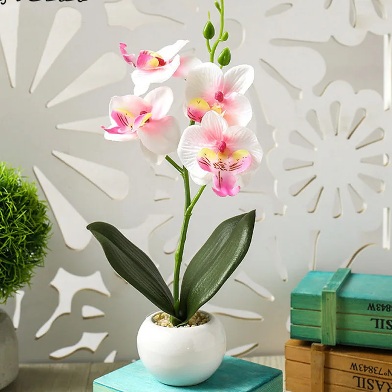1 шт. искусственная Орхидея, Бабочка, искусственный миньясмыс/Бонсай/Горшечное декоративное цветочное украшение для домашнего балкона, поддельное растение - Цвет: Розовый