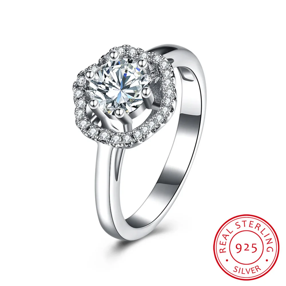 

100% Pure 925 sterling silver jewelry wave round open circle big flower tag crystal stone ring for women wedding fine jewelry