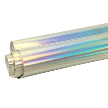 

1.49x0.3m/58.6"x12" Silver Premium Chrome Holographic Vinyl Wrap Rainbow Laser Vinyl Film Bubble Free Car Sticker