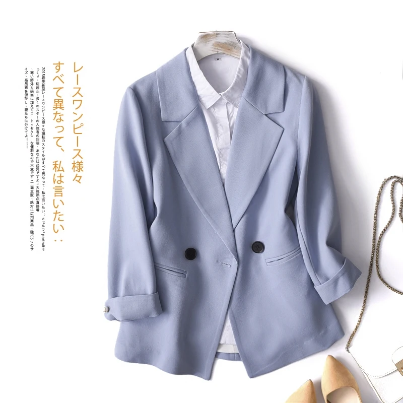 

Women's Blazer Autumn Collareless 3/4 Sleeve Formal Jacket Open Front Slim Casual Women Suit Office Lady Blazer Feminino