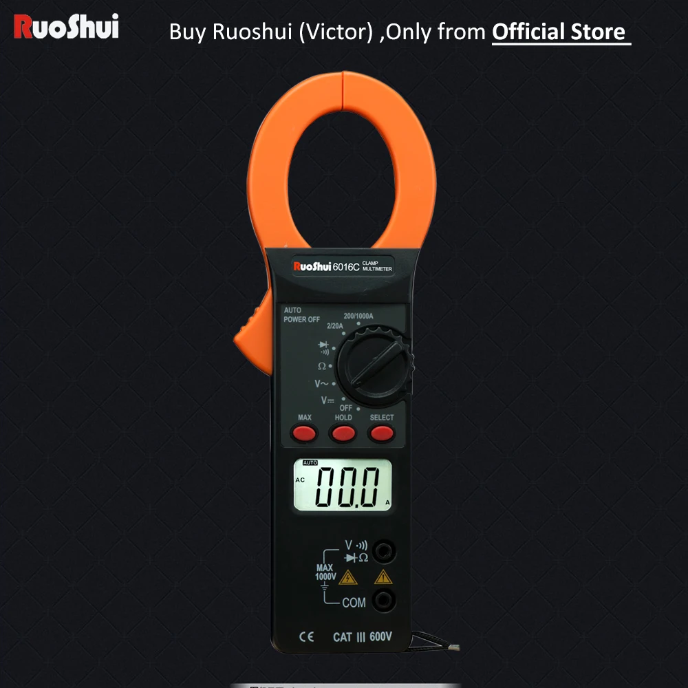 

6016C Victor RuoShui Digital Clamp Meter AC Clamp Current Multimeter 2000 Counts Resistance 1000A 1000V Ampere Meter