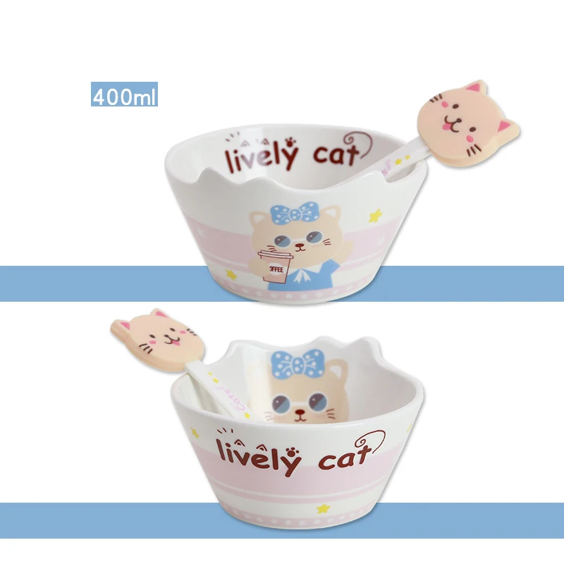 Kid Cartoon Bowl Dishes Cartoon Mouse Lunch Box Kid Baby Children Infant Baby Rice Feeding Bowl Porcelai Snack Ceramic Tableware - Цвет: Blue clothes cat