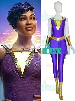 

Free Shipping 2019 Film Shazam!Cosplay Costume Spandex Zentai Darla Dudley Superhero Costume Halloween Bodysuit With Cape
