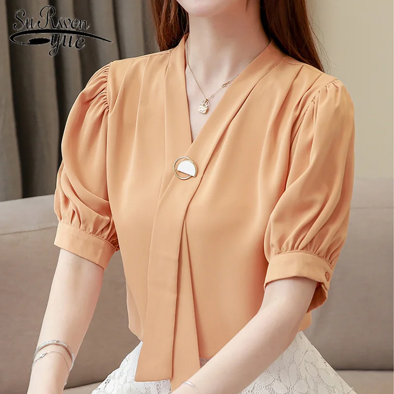 womens tops and blouses short sleeve v-neck chiffon blouse women shirts blusas mujer de moda 2019 summer women blouses 3804 50
