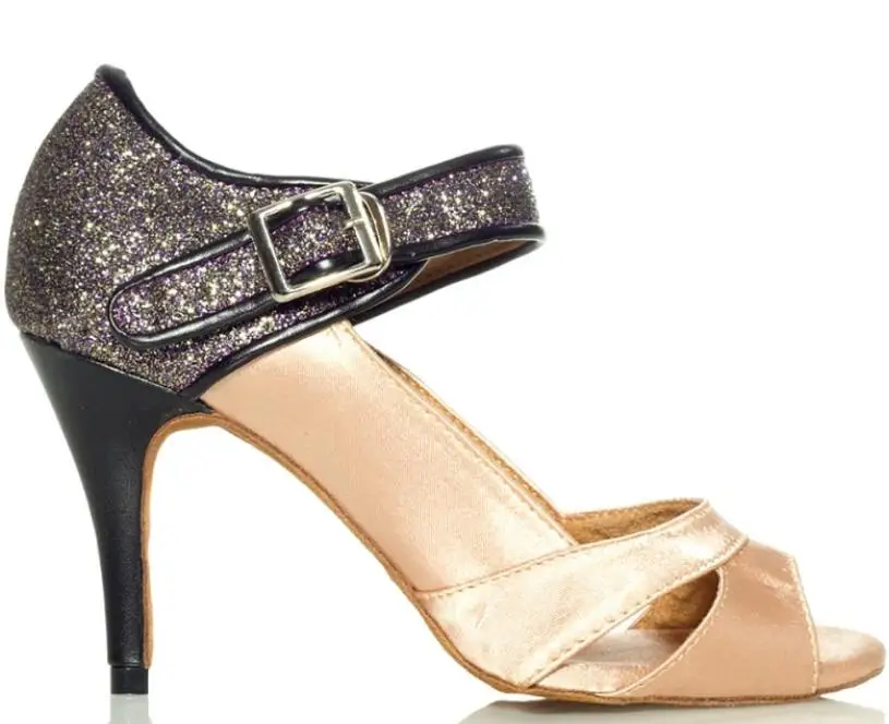 Skin heel 8.5cm Танцевальная обувь; блестящая Обувь для бальных танцев; обувь для девочек на высоком каблуке; Танцевальная обувь для латинских танцев для женщин; кроссовки для сальсы; обувь из черной кожи; JuseDanc - Цвет: Skin heel 8.5cm