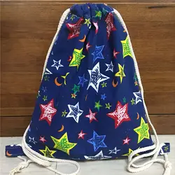 Yile Хлопок Холст Drawstring путешествия рюкзак студент мешок Цвет Star Темно-синие 628-4