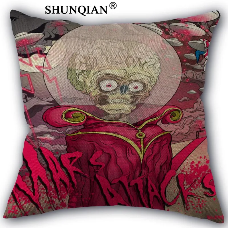 

mars attacks Pillowcase Cotton Linen Square Zippered Pillow Cover For Office,Family Customize Your Picture 45x45cm one side