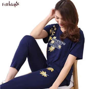 

M-3XL Plus Size 2017 Print Pajamas For Women Summer Pajamas Trousers Short-Sleeve Cotton Sleep Ladies Pyjamas Women lounge Q163