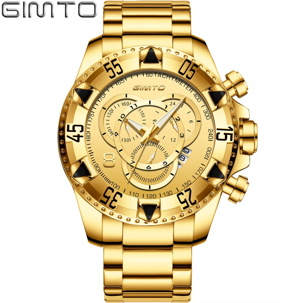 

GIMTO Luxury Brand Gold Men Watch Creative Big Dial Business Male Boy Quartz Wristwatch Sport Waterproof Clock relogio masculino