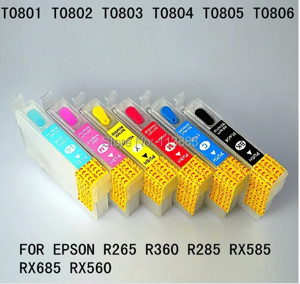 

6 color 80 T0801 -T0806 Refillable ink cartridge for EPSON R265 R360 R285 RX585 RX685 RX560 printer Auto reset chip