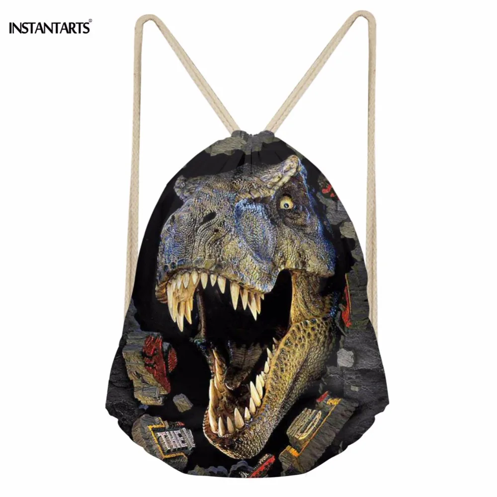 INSTANTARTS Gym Drawstring Bags Cool 3D Animals Dinosaur Shark Tiger Printing Sports Bags Women Men Gymsack Athletic Bag Daypack