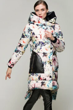Последняя мода женская зимняя куртка на утином пуху Элегантная с капюшоном нерегулярная Печать Пальто Большие размеры толстый Досуг теплое пальто G2270 - Цвет: Pale pink